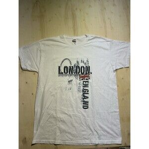 Fruit of the Loom London England Graphic T-Shirt White Crew XXL Softspun
